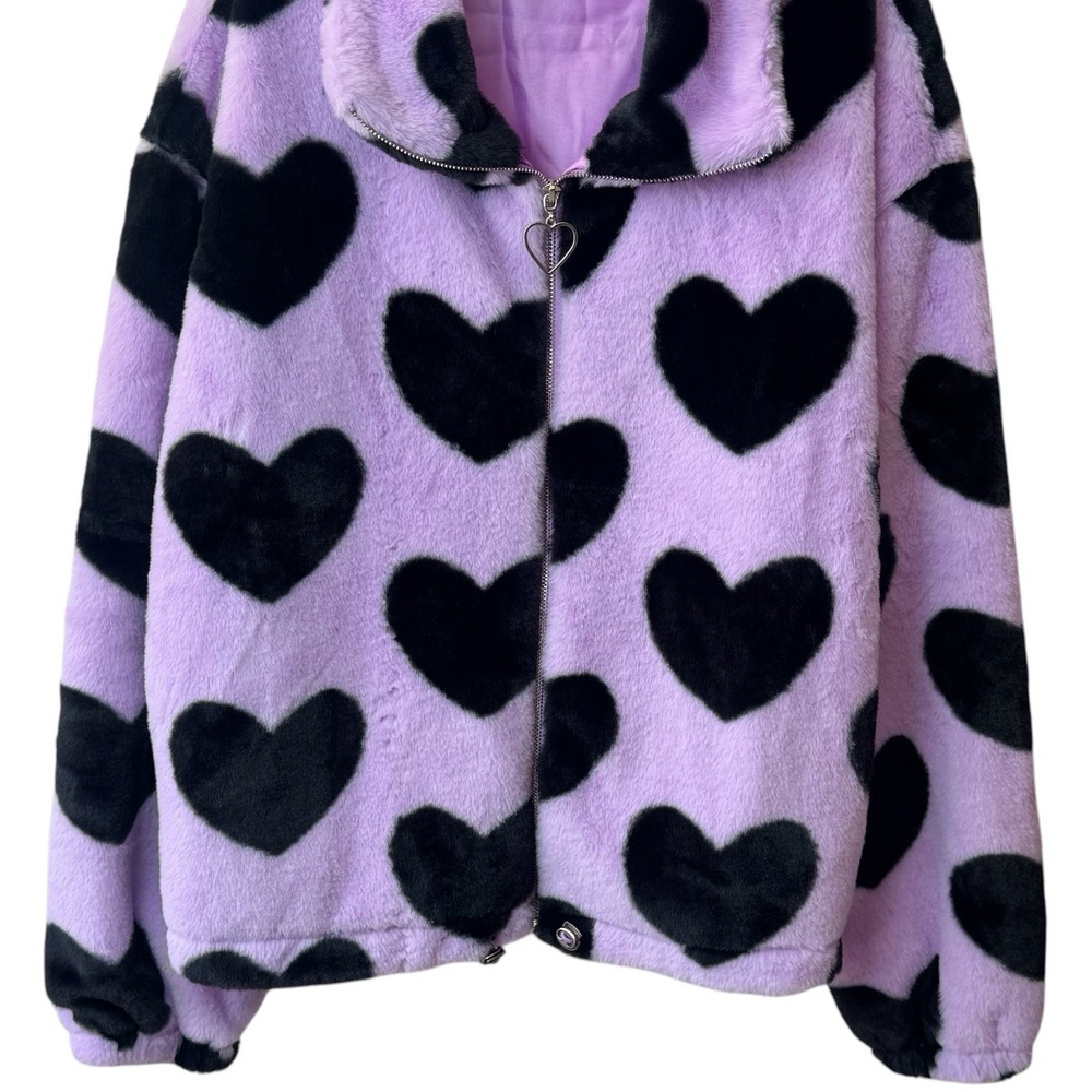 NEW I Believe Purple Heart Fuzzy Bomber Jacket Feminine Cozy Special Occasion 1X - Picture 4 of 11